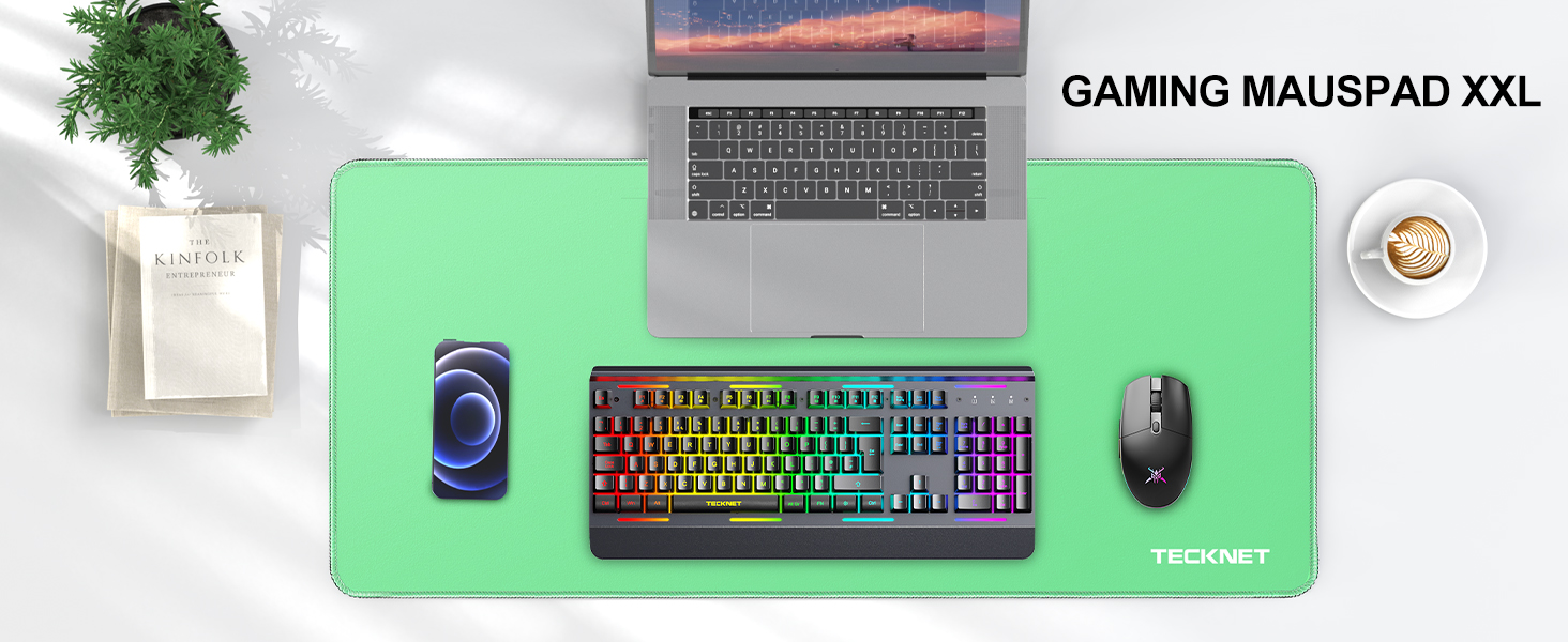 TECKNET XXL килимок для миші Speed Gaming, 900x400 мм, чорний, для геймерів, вологостійкий, з покращеною поверхнею для точності та швидкості, з неслизькою гумовою основою