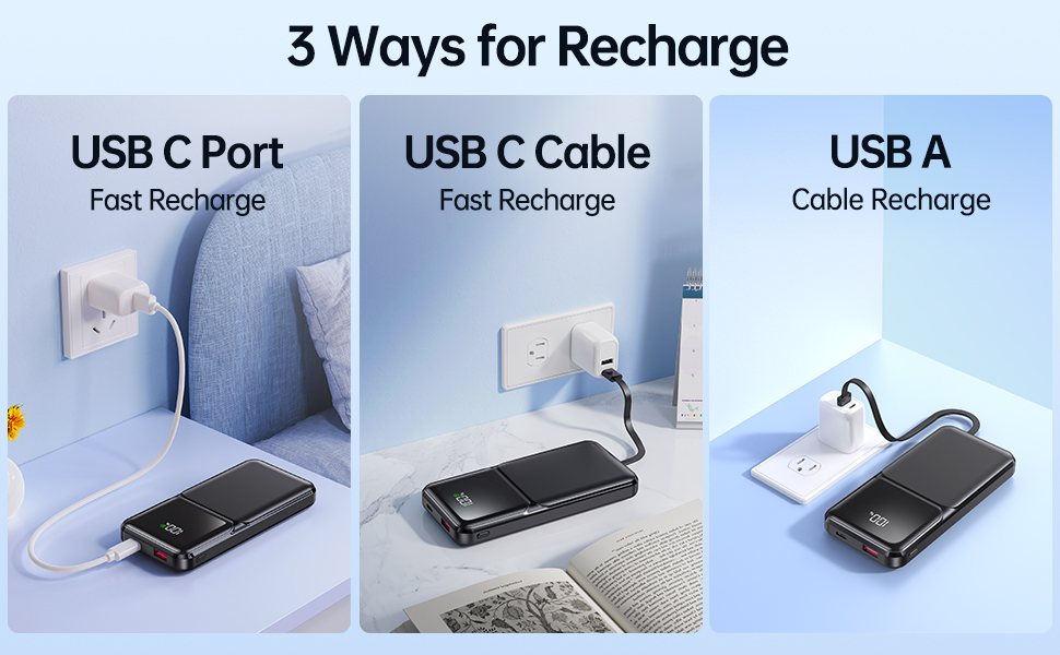 Power Bank 15000mAh з 4 кабелями, портативний зарядний пристрій 22.5W PD20W USB-C для iPhone, Samsung, Huawei та інших пристроїв. LED-індикатор.