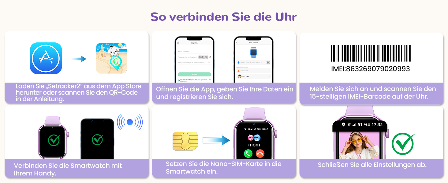 Дитячий розумний годинник зі GPS та телефоном, IP68, відеодзвінки, SOS, режим навчання, чат, SMS, ліхтарик, крокомір, будильник, годинник для дівчаток та хлопчиків, фіолетовий