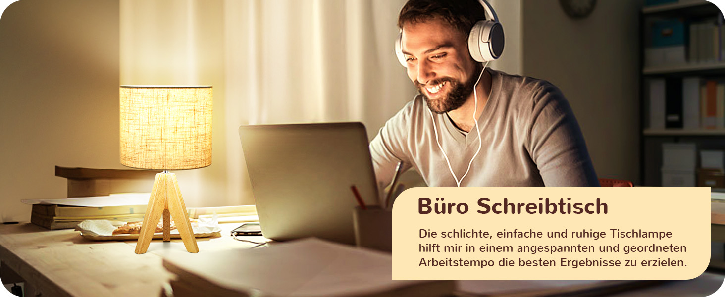 Настільна лампа EDISHINE, 2 шт. у наборі, дерев'яна, з абажуром кольору бежевого льону, цоколь E27, з лампочкою, вінтажний стиль, для спальні, вітальні, подарунок