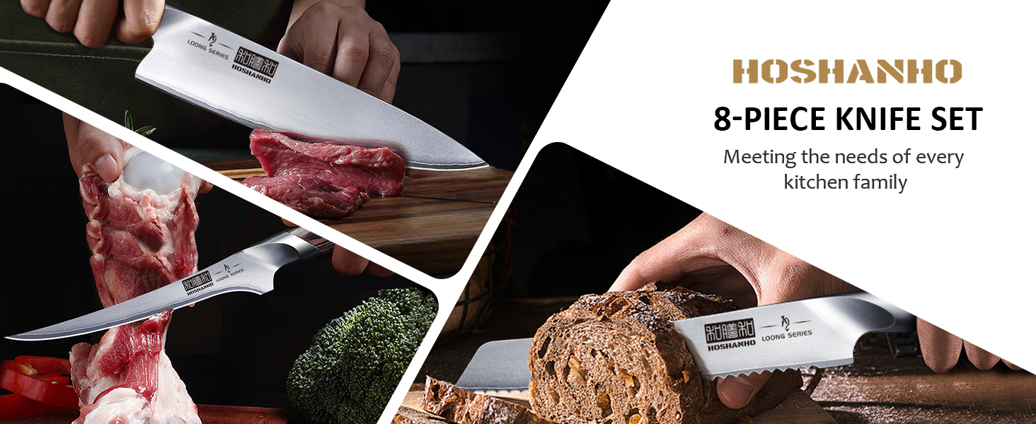 8-Piece Stainless Steel Knife Set with Wooden Block - Professional Chef's Kitchen Knife Set