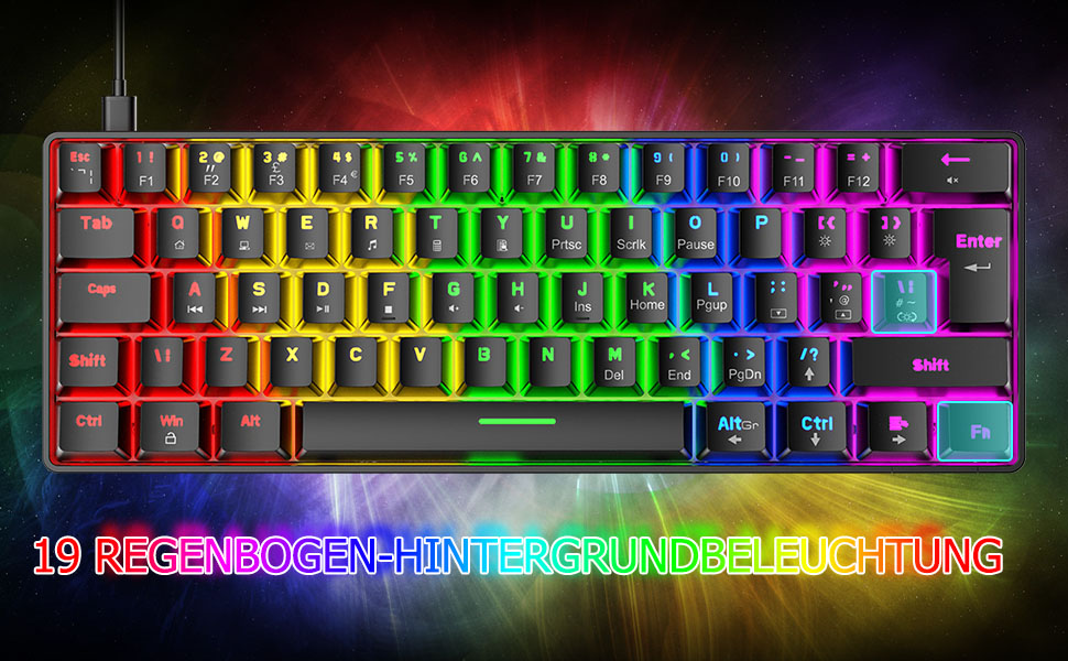 Ігрова клавіатура та миша UK-Layout з підсвічуванням RGB, 62 клавіші, механічна, 6400 DPI (чорний/червоний перемикач)