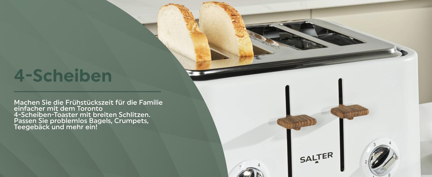 Тостер Salter Toronto 1.7L з функцією скороварки, 360° обертання, фільтром від накипу, дерев'яним дизайном, бездротове підключення, захистом від перегріву, автоматичним вимкненням та контролером Otter (білий)