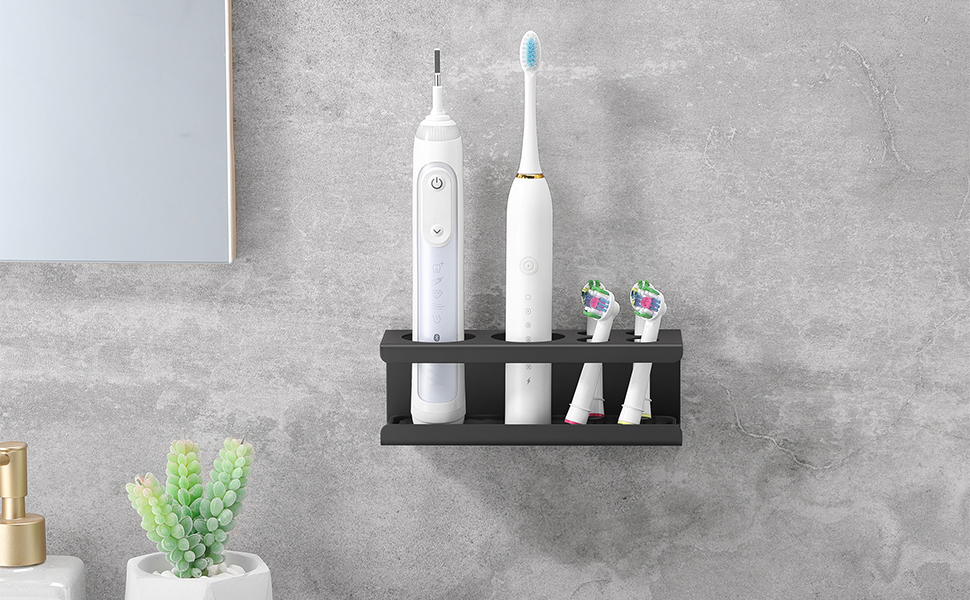 Тримач для електричної зубної щітки, нержавіюча сталь, настінний, без свердління, чорний | Тримач для насадок