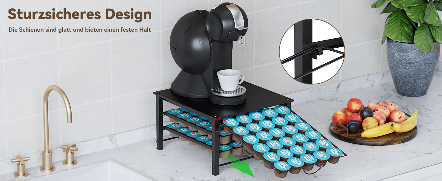 Тримач для капсул Dolce Gusto, органайзер для 90 капсул, металева висувна шухляда з антиковзкими ніжками, для дому та офісу