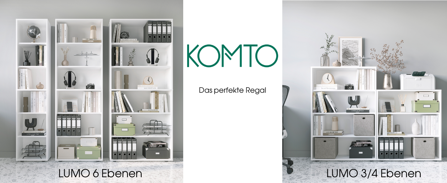 Білий книжковий стелаж KOMTO Regal 80 см, 3 рівні, з регульованими полицями, 80x90x24 см, універсальний для зберігання