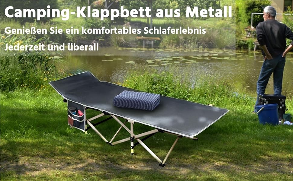 Ліжко складане Yaheetech для кемпінгу, гостьове, сіре 186x66x52 см, вантажопідйомність до 150 кг з сумкою для транспортування