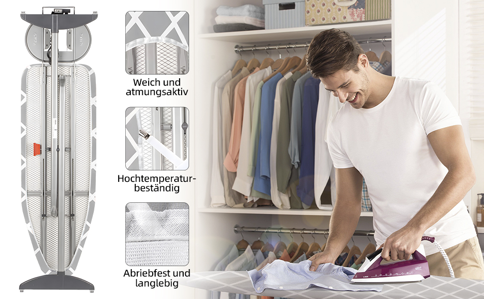 Покривало для прасувальної дошки, 100% бавовна, посилене тришарове, сіре, 110-125 x 30-42 см