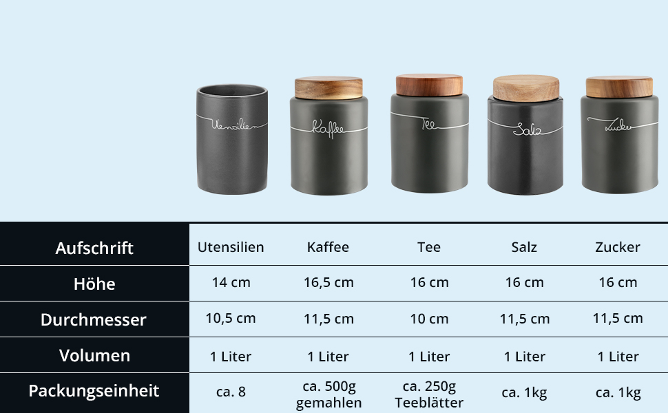 Кришка для кави, бак для кави, керамічна, 1 літр, сірий, з дерев'яним кришками, герметична