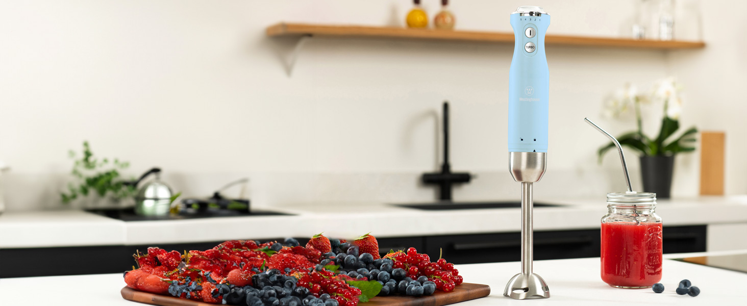 Блендер Westinghouse Retro Stabmixer: 600 Вт, рожевий, 4 швидкості, турбо, сталеві леза, ергономічна ручка