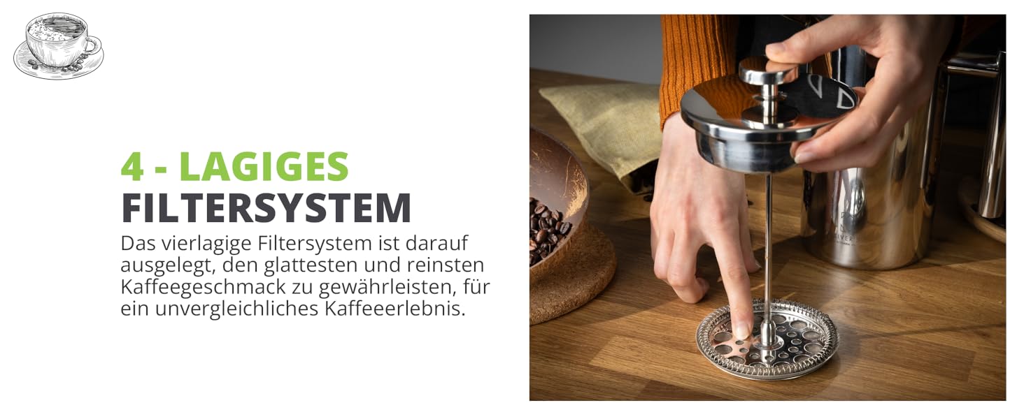 Френч-прес Oliver's Kitchen® 1 літр - скляний заварник для кави, срібний | Елегантний дизайн, для автентичного смаку