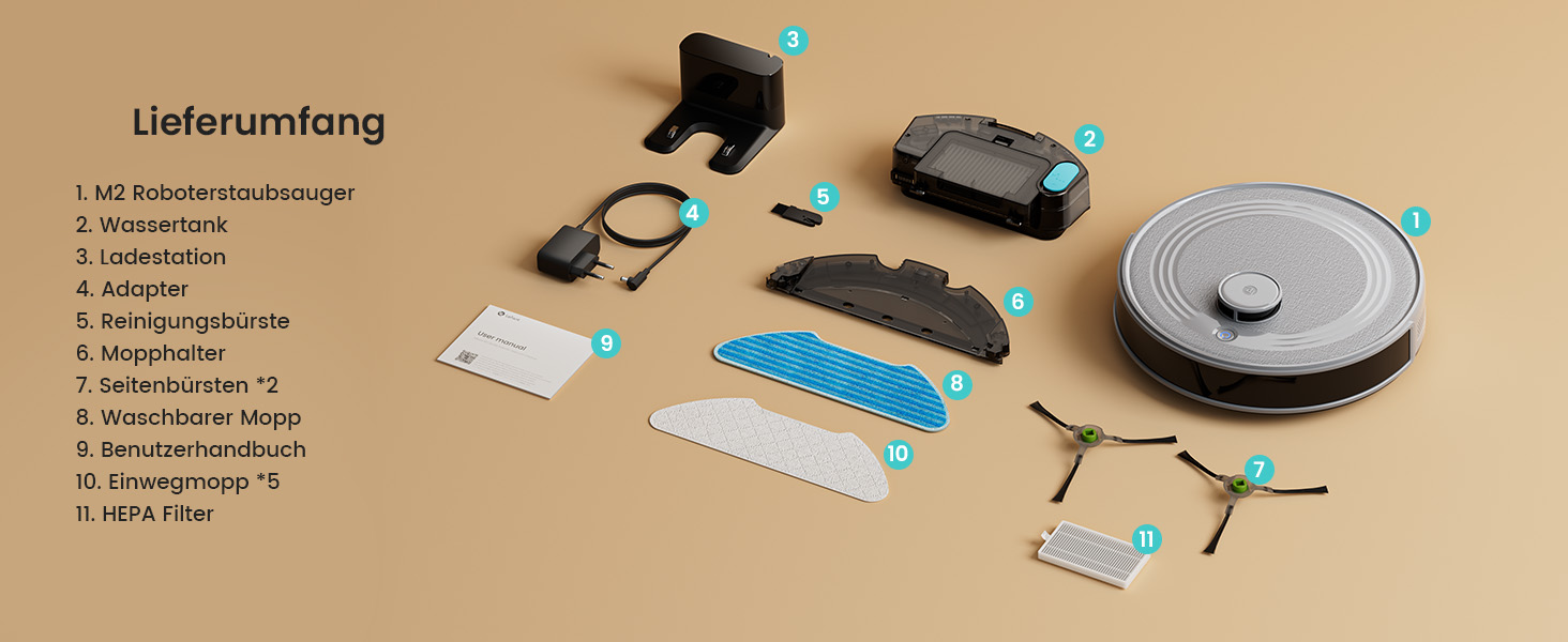 Робот-пилосос LEFANT M2 з функцією миття підлоги, 6000Pa, LiDAR-навігація, зони заборони, керування через додаток/Alexa, ідеальний для шерсті тварин, килимів та твердих підлог M2G