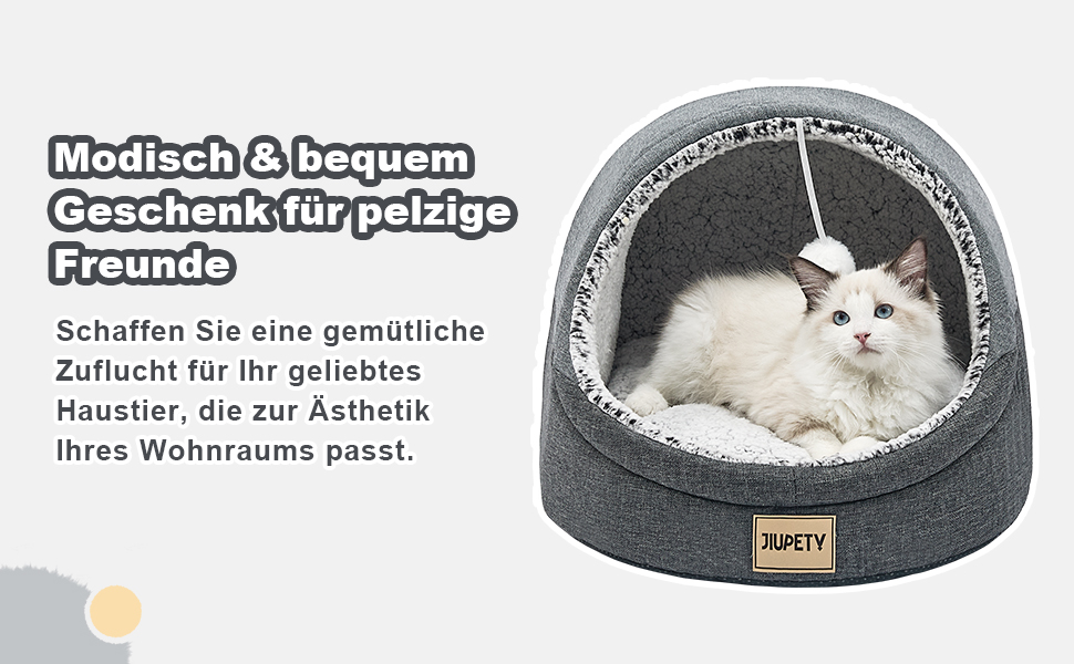 Котяча хатка Jiupety Nettes, будиночок-корзина для котів, лежак з нековзною основою, знімна та прана подушка, 41x41x33 см, темно-сірий