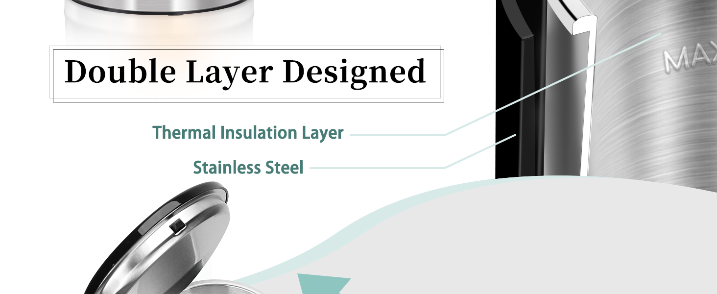 Електричний чайник Aigostar 1.7л, чорний матовий, нержавіюча сталь, 2200W, з подвійними стінками, автоматичне відключення, BPA Free, для кухні та офісу