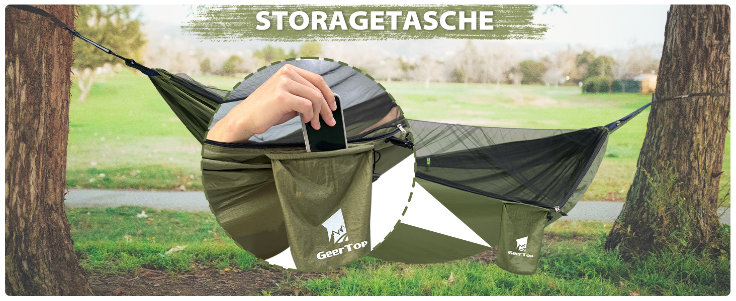 Гамак GEERTOP з москітною сіткою, 300 кг вантажопідйомність, для кемпінгу, походів, виживання, подорожей, саду