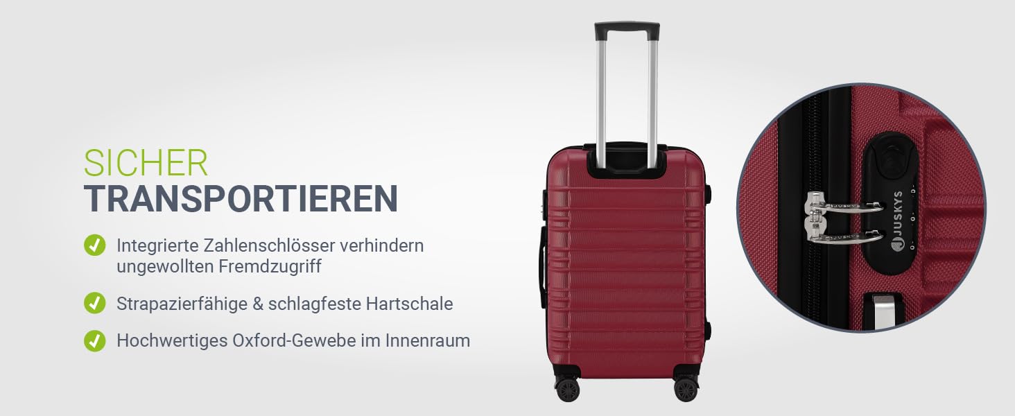 Набір валіз Juskys® Hartschale 4 шт. з кодовим замком, тихі колеса 360°, телескопічна ручка, легкі - червоний колір