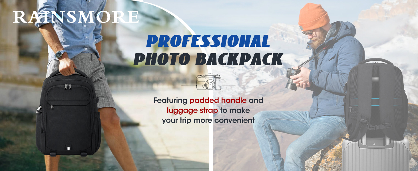 Рюкзак для фотокамери RAINSMORE з відділенням для ноутбука 14 дюймів, чорний, з дощовиком. Підходить для Canon, Nikon, Sony (DSLR, SLR)