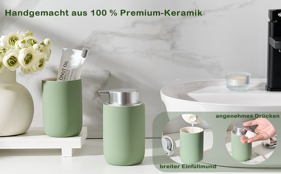 Дозатор для мила та миючого засобу GIRLUFO 350мл з великою помпою – багаторазовий дозатор піни для ванної кімнати та кухні (легко натискається) (покриття з гумового лаку зеленого кольору)