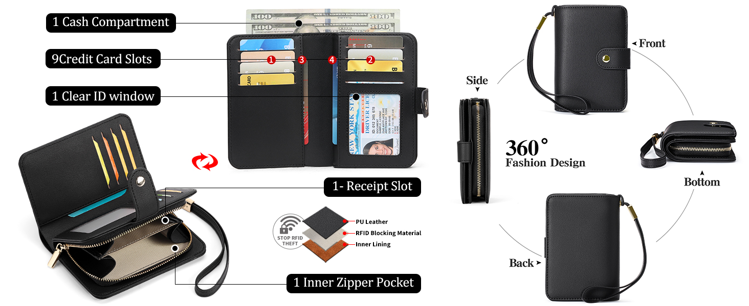 Жіночий гаманець GAEKEAO з монетницею та RFID-захистом, гаманець на блискавці