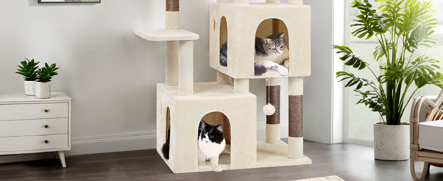 Драбина для котів Globlazer XL, бежева, 156 см, з будиночком та когтеточками, для великих котів