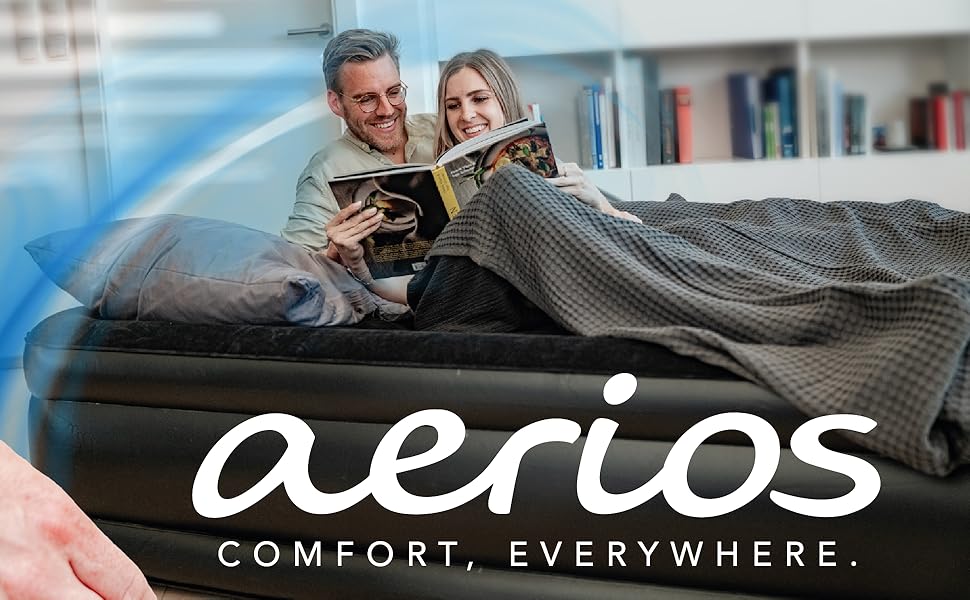 Надувне ліжко Aerios для 2 осіб з самонадувною системою | Преміум гостьове ліжко без кабелю живлення з інтегрованим USB-C насосом | Надувне ліжко, вибір розміру (Чорний, двоспальне)