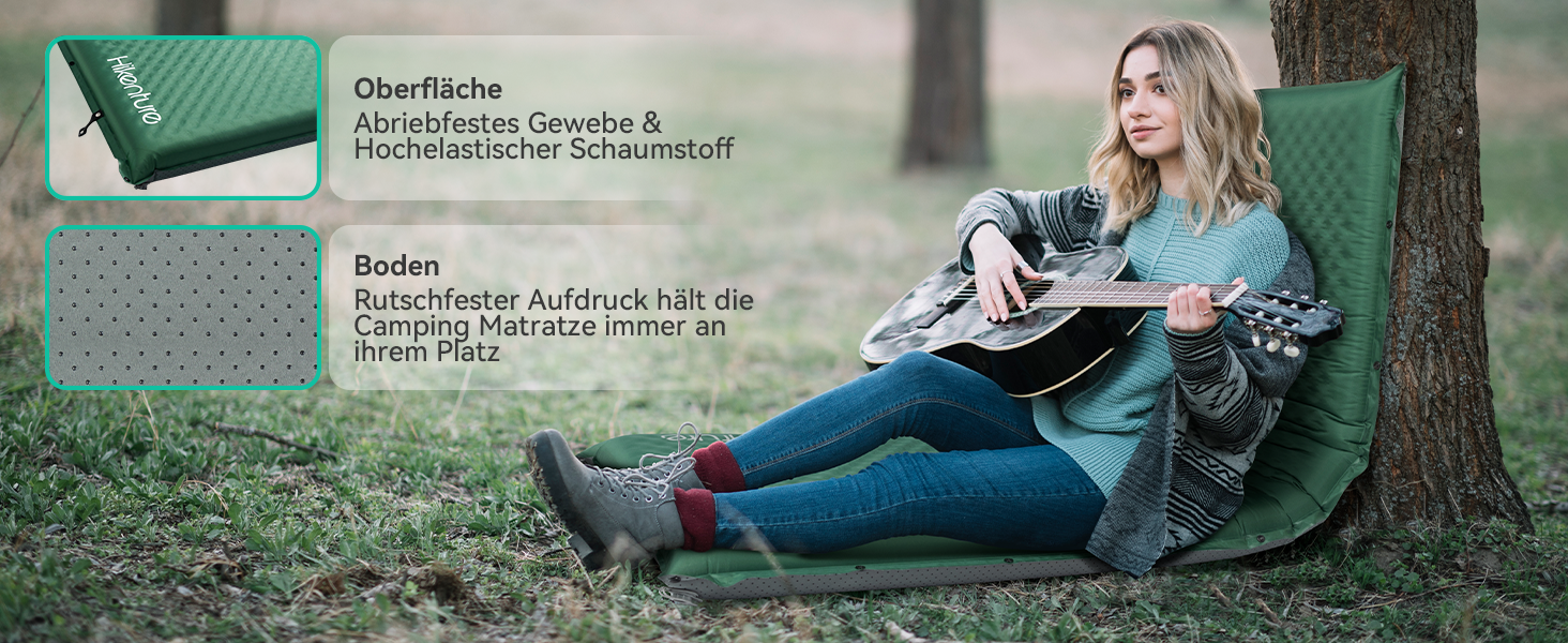 Каремат HIKENTURE самонадувний, 10 см товщини, для кемпінгу, туризму та подорожей (темно-зелений)
