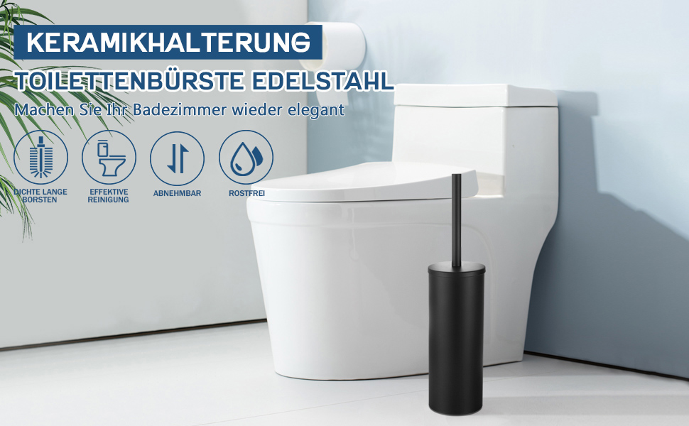 Набір для чищення унітазу GERUIKE з керамічним тримачем: щітка та тримач сірого матового кольору (чорний матовий метал)