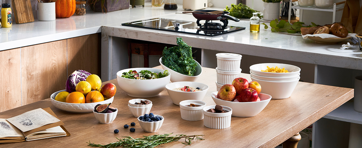 Набір супових мисок DOWAN 1100 мл (4 шт.) - білі керамічні миски для супу, каші, пасти, Φ18 см, стікшільні