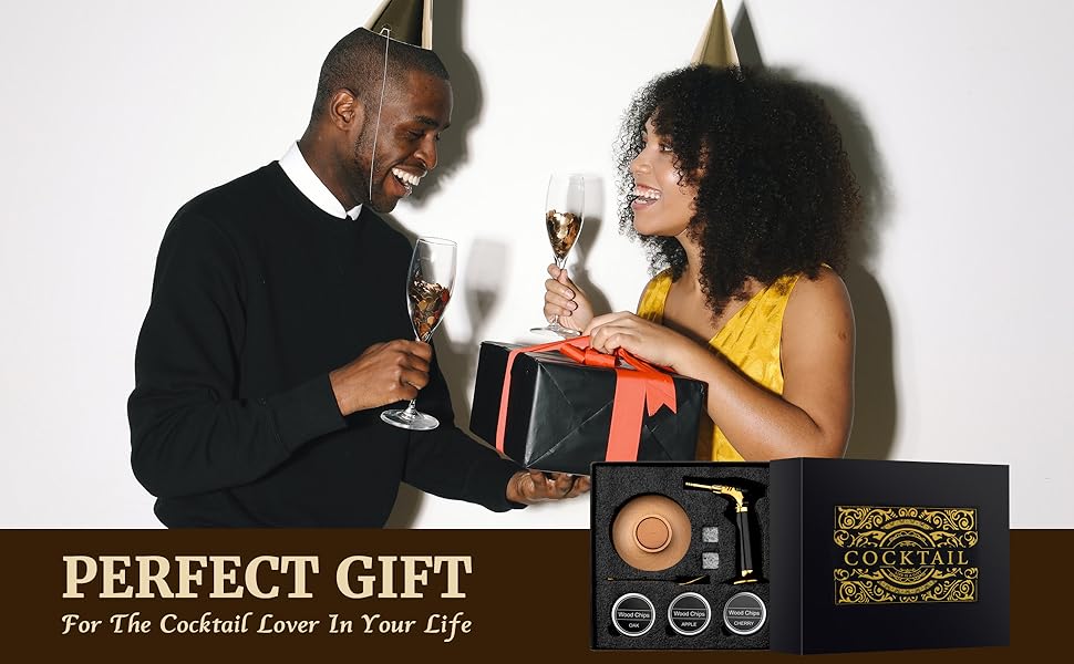 Набір для копчення віскі – Old Fashioned Cocktail Geschenkset: 6 дерев'яних чіпсів, 4 гранітні камені, запальничка та аксесуари для любителів віскі та коктейлів (без бутану), класичний набір