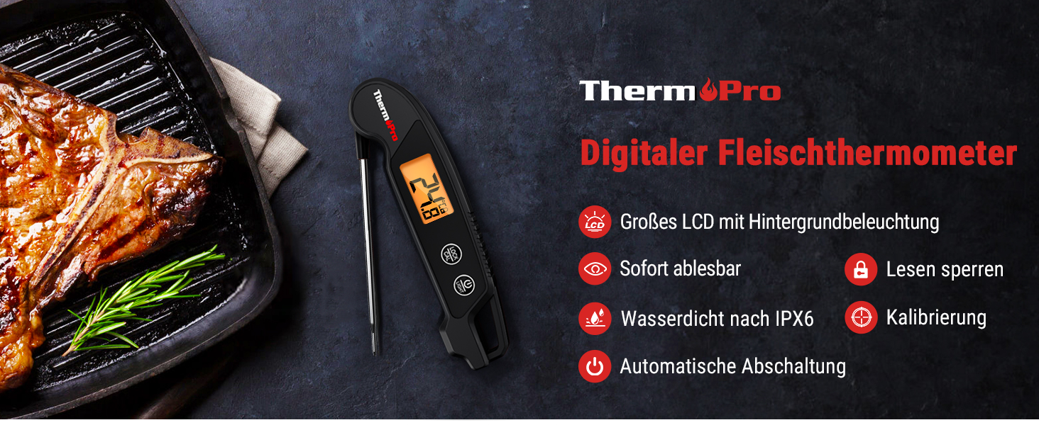 Термометр для м'яса ThermoPro TP03H: точний термометр-щуп для гриля та приготування їжі (IPX6, вологостійкий)