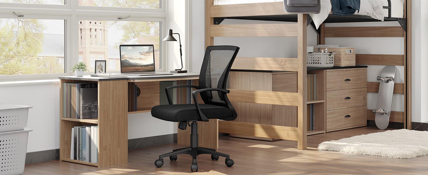 Офісний крісло Yaheetech ергономічне, комп'ютерне з сітчастою спинкою, з підлокітниками, для офісу та дому, чорне, до 136 кг, з регулюванням висоти та функцією гойдання