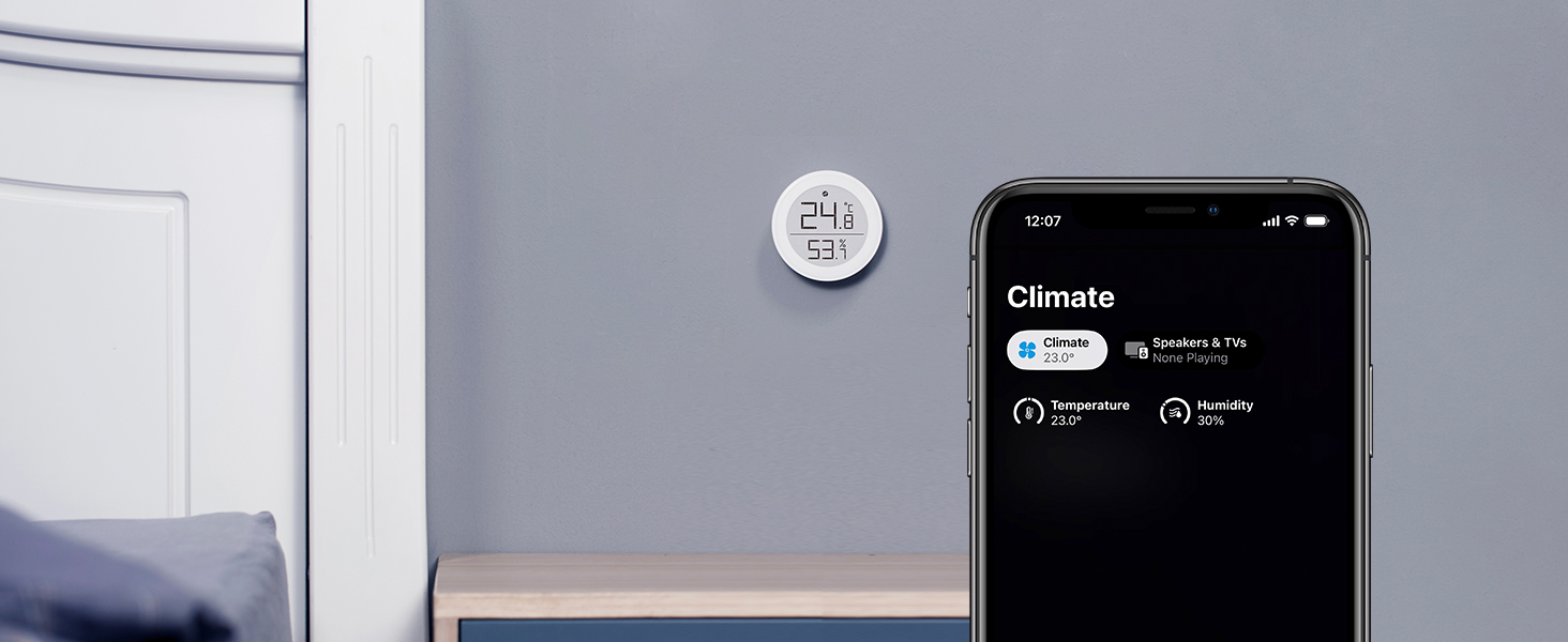 Qingping Термометр-гігрометр із сенсором, підтримка Apple HomeKit, бездротовий монітор температури та вологості з E-Ink дисплеєм, Thread/Bluetooth, для iOS