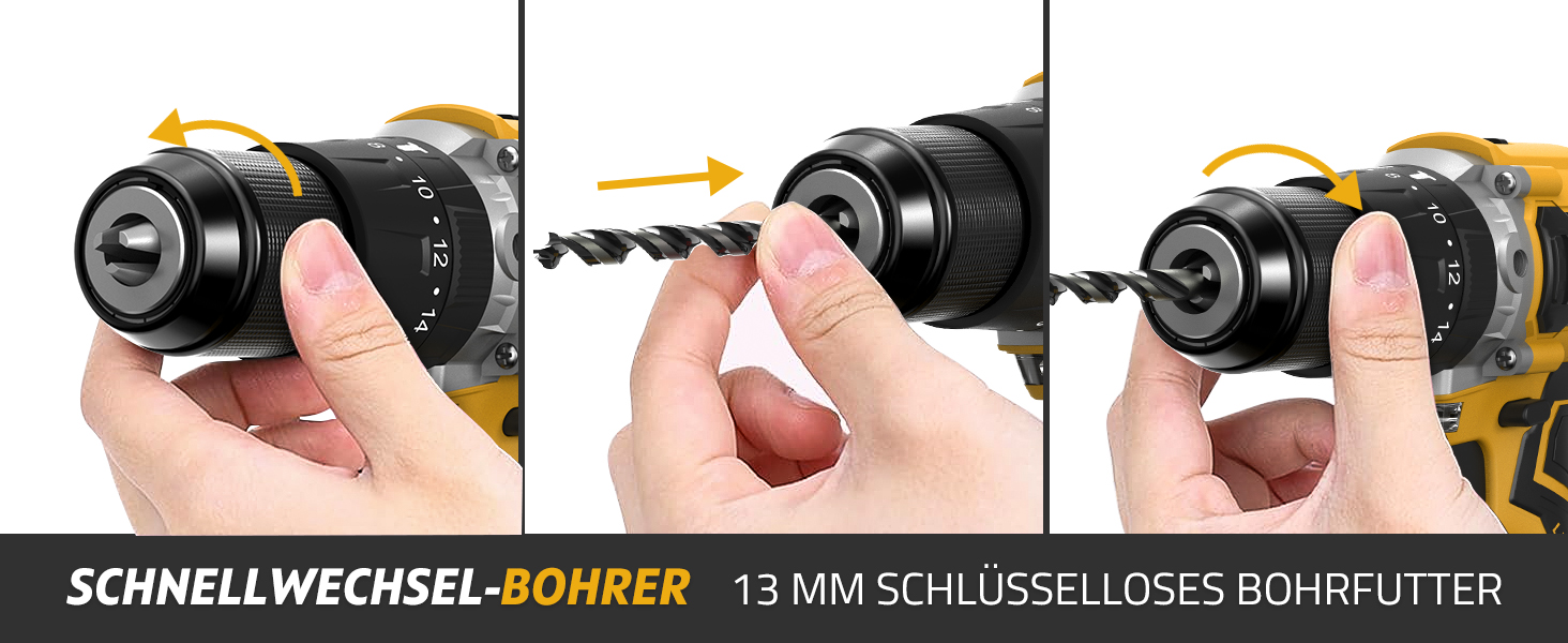 Акумуляторний дриль-шурупокрут SundpeyPRO 21V з ударною функцією, 120 Nm, 2 x 4000mAh, 20+3 ступені крутного моменту, 13 мм патрон, 2 швидкості, LED