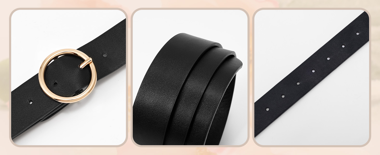 Жіночі шкіряні ремені WERFORU (2 шт.) для джинсів та штанів, з золотою пряжкою O-Ring, чорний+коричневий, розмір талії 65-75 см
