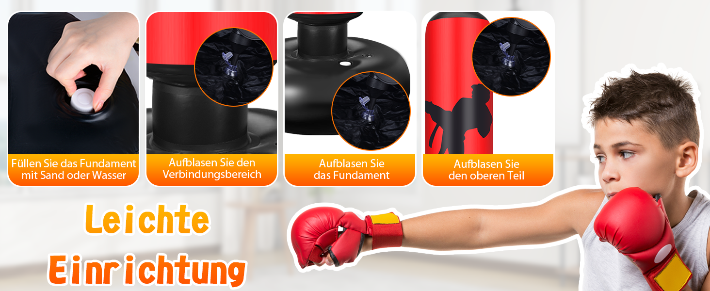 Боксерський мішок для дітей Ninonly з рукавичками та насосом. Ідеально для дому, вулиці, спортзалу від 6 років. Червоний.