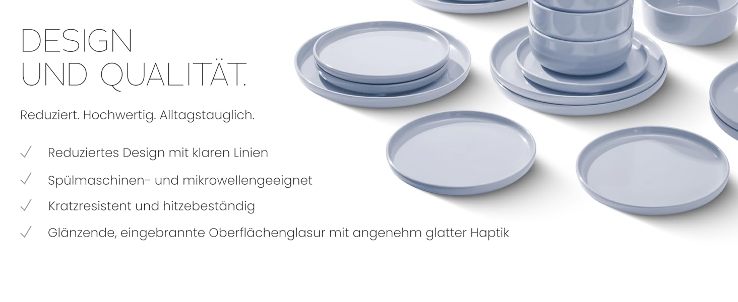 Набір посуду Feinsteinzeug на 6 осіб, 18 частин: міцний та стійкий до подряпин, бежевий глянцевий | Тарілки, тарілки для десерту та миски для 6 осіб - Magnetiks (Лавандова Мгла | 18 частин)