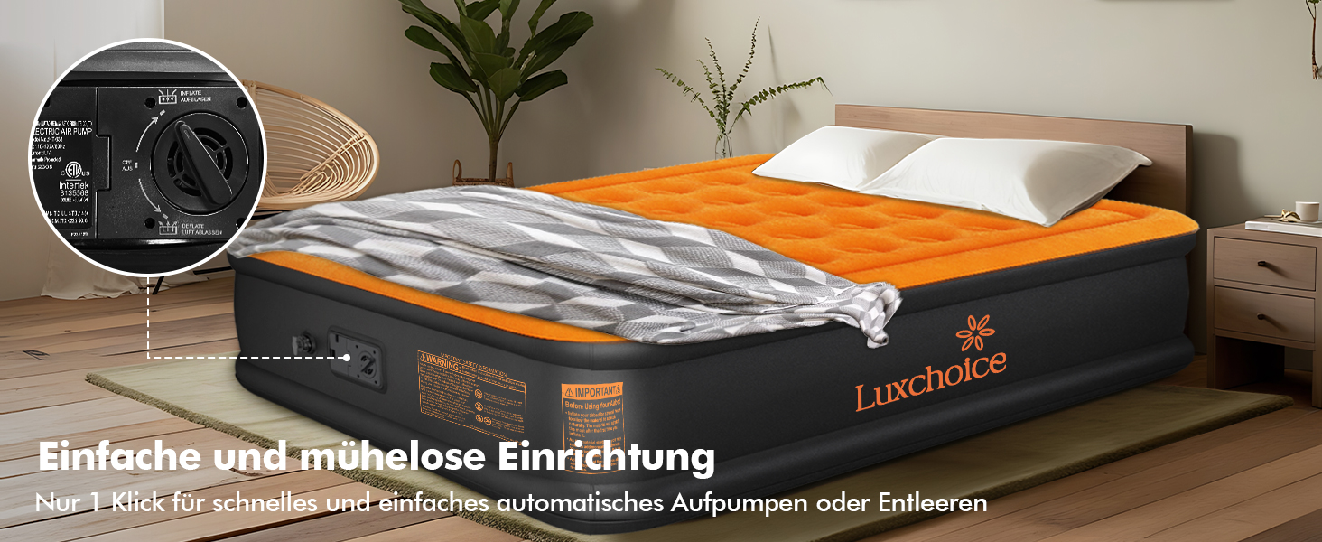 Надувне ліжко самонадувна, 1 місце, з електричним насосом, преміум якість, для кемпінгу та дому, темно-помаранчевий колір