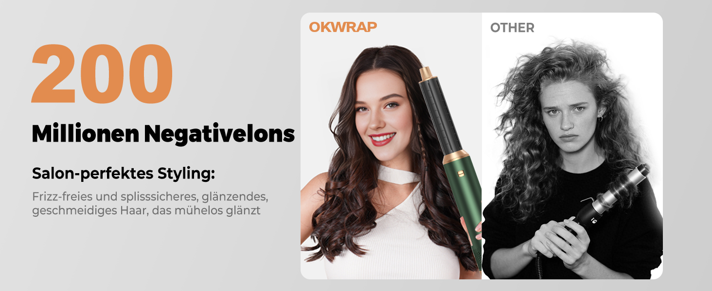OKWRAP Haarstyler 5-в-1: Airbrush, фен, локони, випрямлення, об'єм - набір для волосся (зелений)