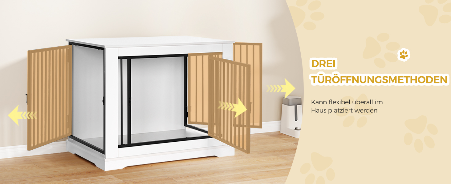 BEWISHOME Клітка для собак, 81 см, Біла, з 3 дверцятами, для дому, з функцією столику, для маленьких/середніх собак, EMGL03W