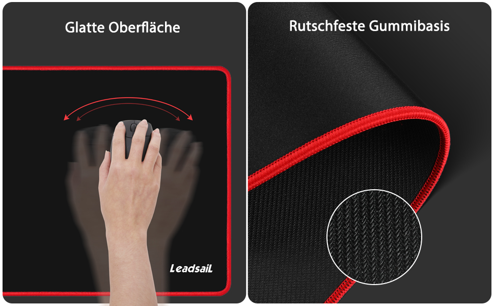 Leadsail XXL килимок для миші та клавіатури (800x300x4 мм), антивологий, преміум-текстура, для геймерів, PC, червоний