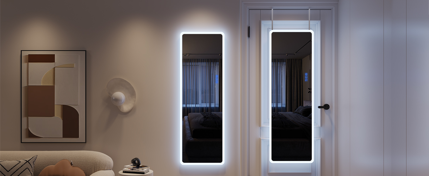 Дзеркало для тіла LVSOMT з підсвічуванням RGB, 120x40 см, настінне, для спальні, LED, сучасне, прямокутне, дзеркало над дверима