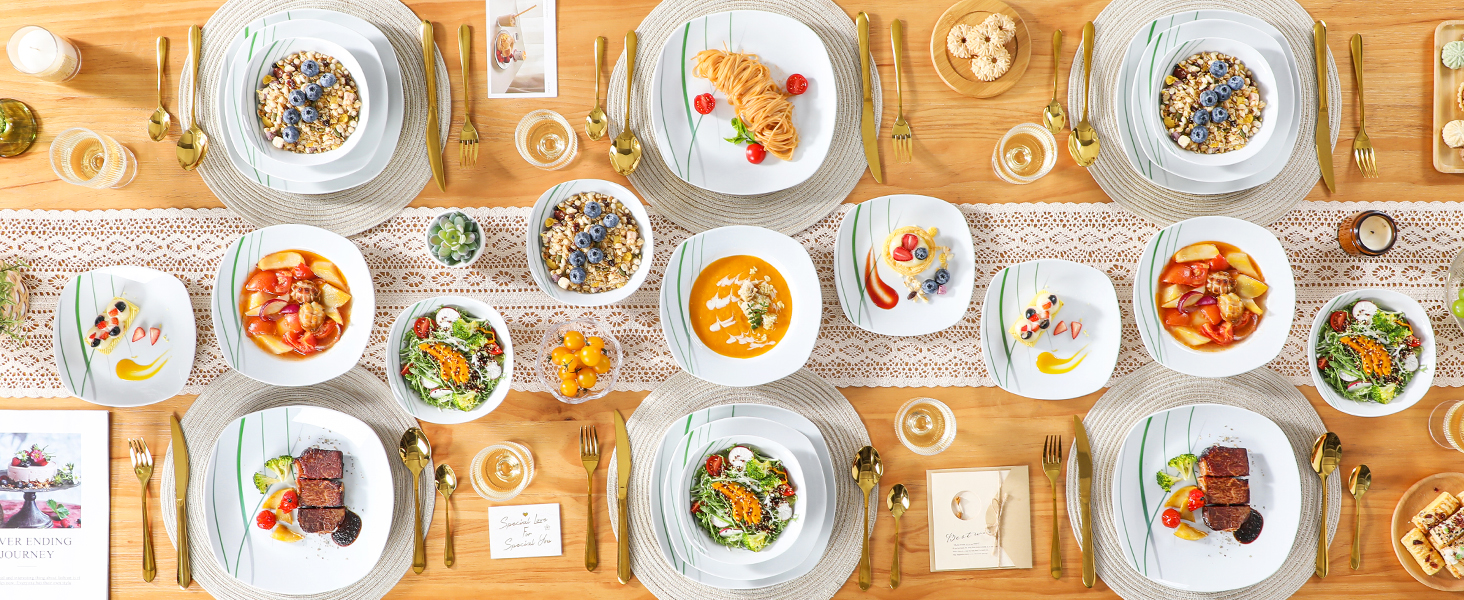 VEWEET Сервіз столовий 'Aviva' з порцеляни, 60 предметів | Комплектний сервіз для 4-12 осіб (24 предм.) | Тарілки, супові тарілки, десертні тарілки, чашки та блюця