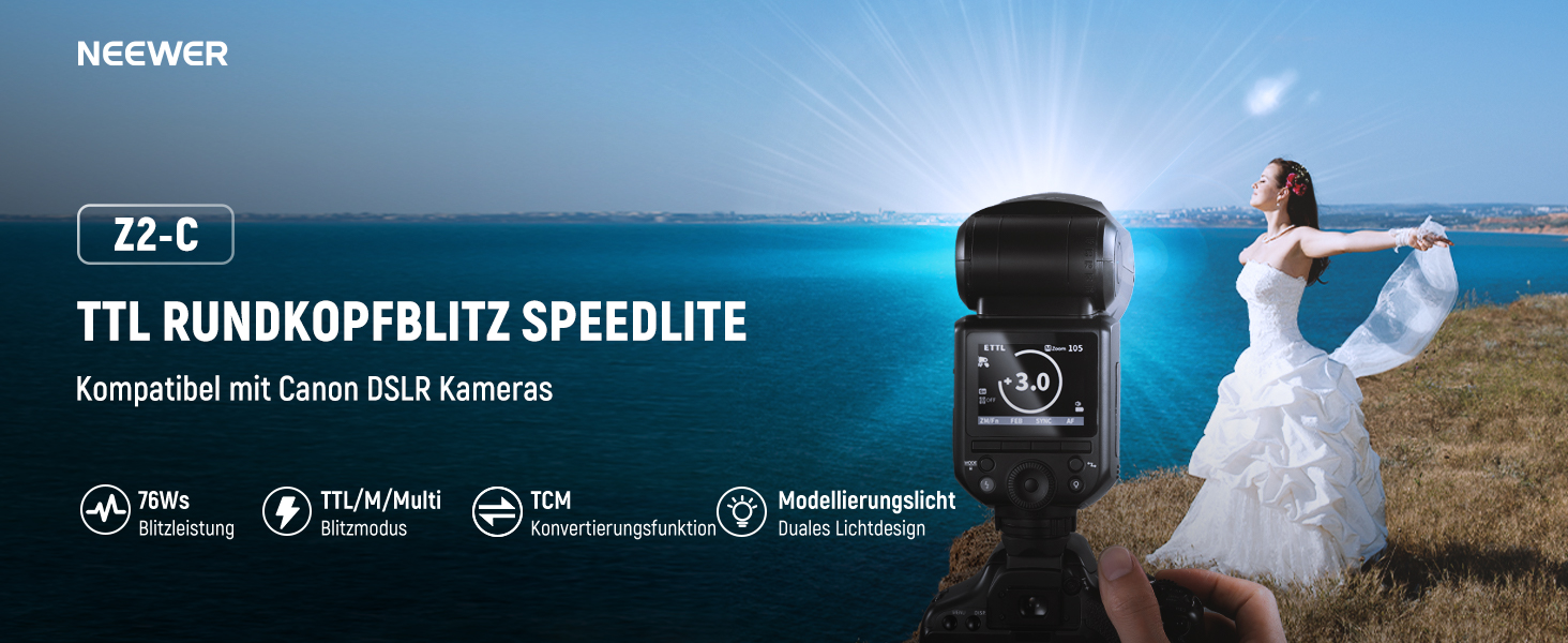 NEEWER Z2-S 2.4G TTL Speedlite для Sony: потужний спалах з дифузором та 2 моделювальними лампами, 76W, 1/8000s HSS, 3000mAh, 600 блискіток