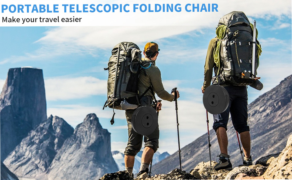 Крісло-телескоп для кемпінгу, регулювання висоти 6-45 см, вантажопідйомність 181 кг, портативне з ремінком для перенесення (Чорний, 2 шт.)