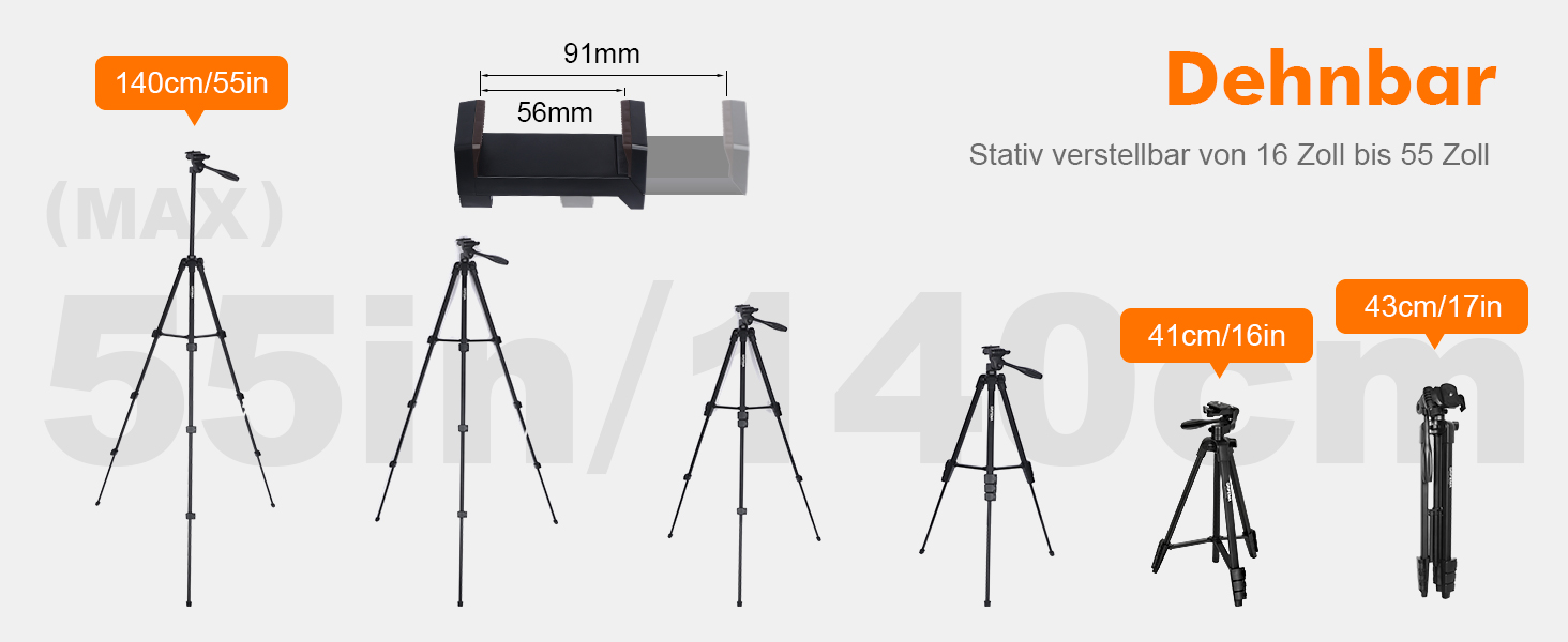 Штатив для камери та телефону GRIFEMA, 140 см, алюміній, з Bluetooth-пультом, регульований, сумісний з iPhone, Android, DSLR