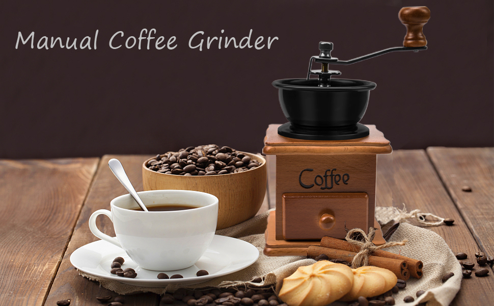 Ручна кавомолка Vintage: антична дерев'яна кавомолка з регулюванням ступеня помелу для дому, офісу та подорожей