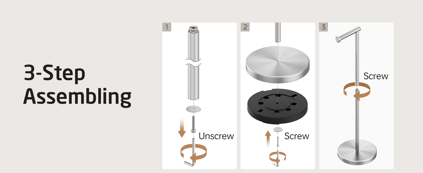 Stainless Steel Freestanding Toilet Paper Holder - Brushed Finish, SUS304, 66cm Height