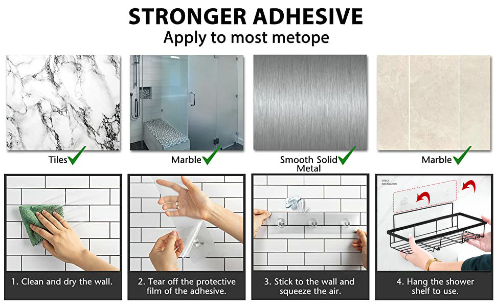 Двосекційна дзеркальна поличка для душу без свердління, 2 шт. з 8 гачками, велика місткість, для шампуню та аксесуарів (чорний)