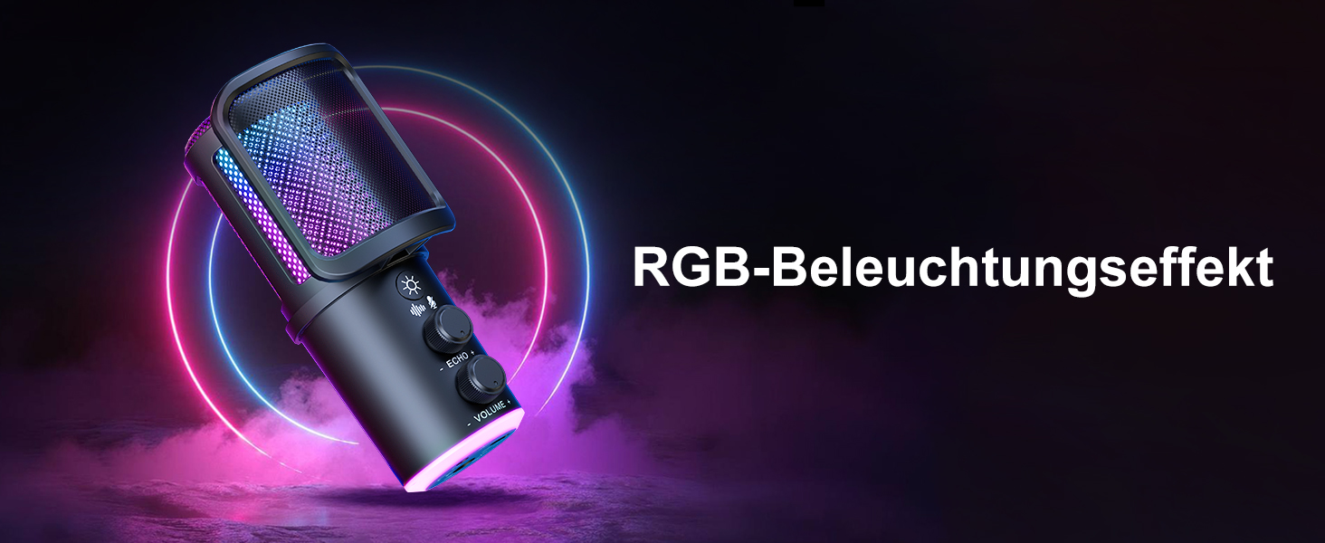 Професійний USB мікрофон для стрімінгу, подкастів та YouTube з RGB підсвіткою та кріпленням 