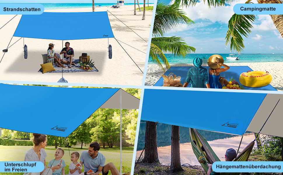 Намет WADEO для кемпінгу, водонепроникний, 4x3 м, з тентром та аксесуарами, ультралегкий, для відпочинку на природі - Хакі (3,6м x 3,6м, Синій)